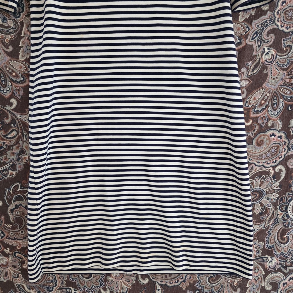 Banana Republic Navy White Striped Sheath Dress Scoop Neck Elbow Sleeve Size 10 - Picture 14 of 16